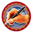 Colorful icon of a hand holding a pen