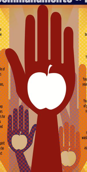 A detail of the central imagery in the Mom's 10 Commandments of Health poster, designed by artist Rick Nease.