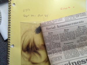 The first of three journals I kept, Elliot's first hair cut, his birth announcement in the NY Times.