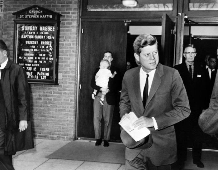 President Kennedy leaves St. Stephen Martyr Catholic Church in Washington D.C.