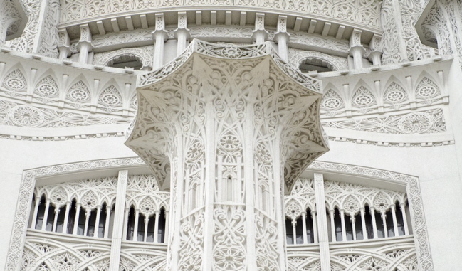 White intricate designs in temple