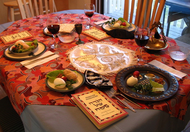 Table set with food items, fancy and plates