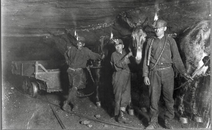 Child laborers in a mine by Lewis Hine 1908.