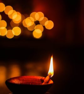 Diya lamp in darkness, Hindu