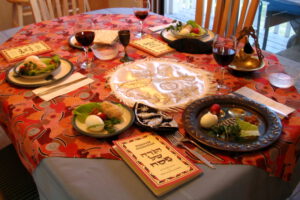 Passover seder table