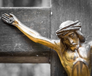 Close-up of Jesus on wooden cross