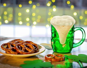 pretzels and green mug